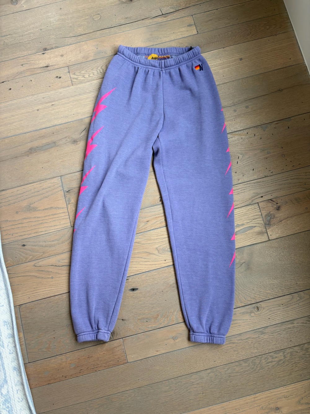 Aviator nation purple sweatpants with lightning bolts
